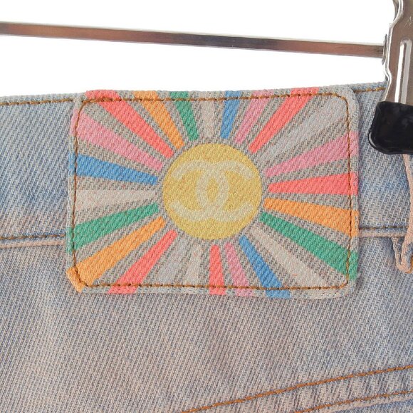 Authentic CHANEL CC 24C Rhinestone Jeans Denim Wide Pants Pink Gradient 34 - Picture 4 of 10